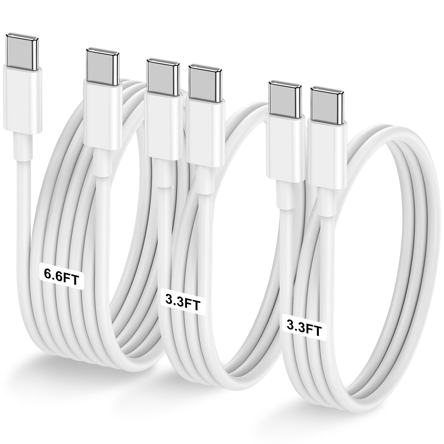 3-Pack [3.3FT+3.3FT+6.6FT] 60W USB C to USB C Cable, Type C to Type C Cable,Fast Charging Cable for iPhone 16 15 Pro Plus Pro Max，for Galaxy S24 S23, for iPad Pro/Air, for MacBook Pro/Air and More