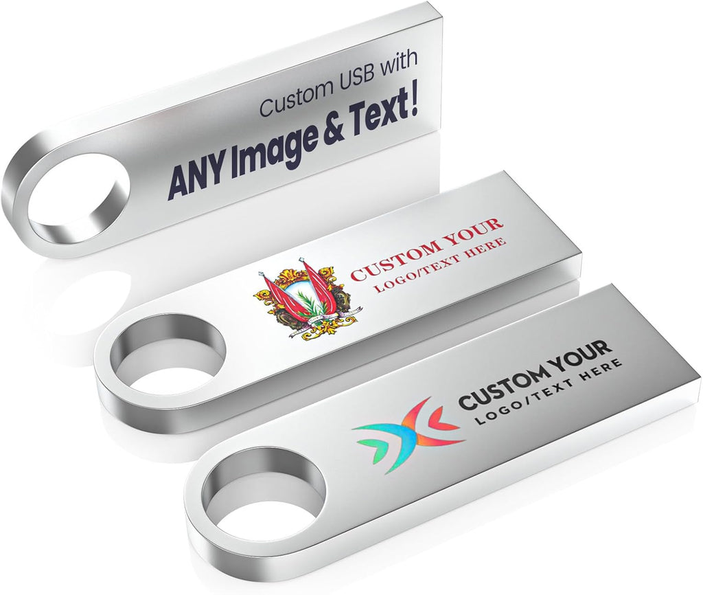 Customizable Flash Drives 4GB, Wooolken Personalized USB 2.0 Thumb Drives 10/20/50/100 Pack, Logo Pendrive Custom Memory Stick USB Engraved Logo (Metal)