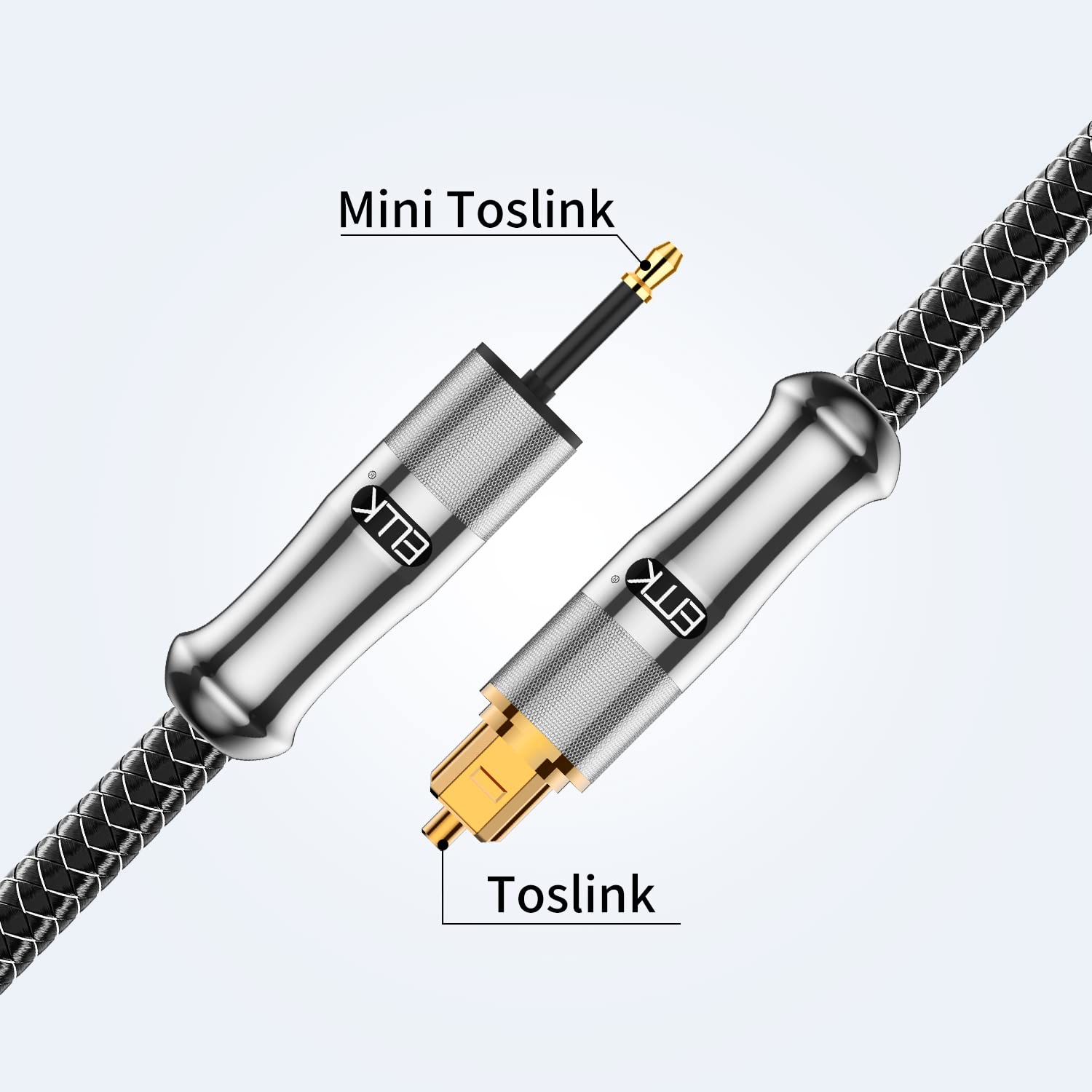EMK 24K Gold-Plated Toslink to Mini Toslink Cable (5ft/1.5M) - Digital Optical Audio Cable with 3.5mm Mini Plug for Soundbar, Home Theater, TV - Silver SPDIF Fiber Optic Cable