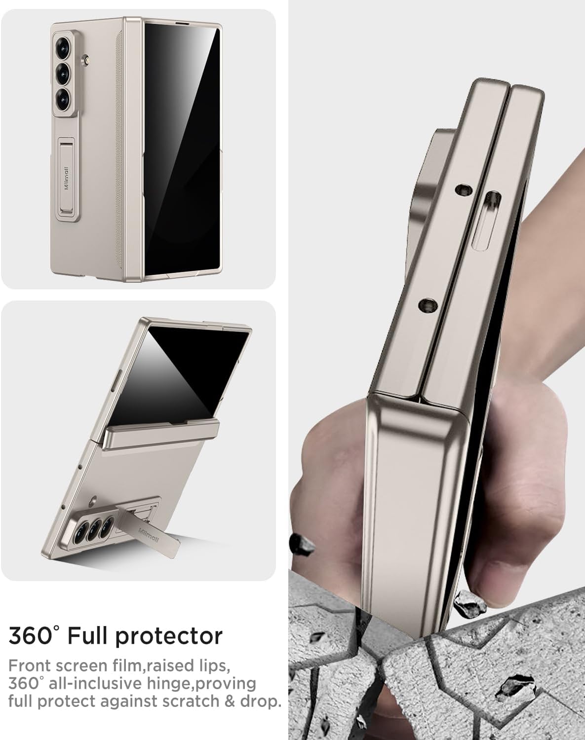 Miimall for Samsung Galaxy Z Fold 7 Case with Privacy Screen Protector, Built-in Adjustable Kickstand & Magnetic Hinge Protection All-Inclusive Protective Case for Galaxy Z Fold 7 5G Titanium Grey