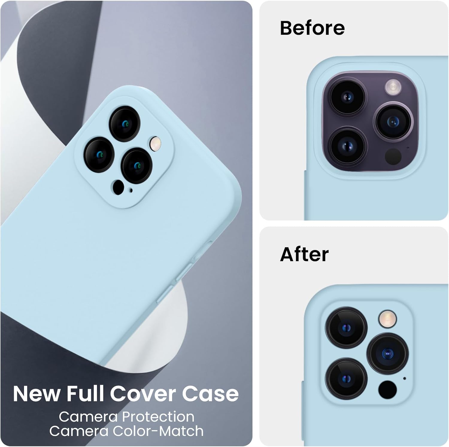FireNova for iPhone 14 Pro Case, Silicone Upgraded [Camera Protection] Phone Case with [2 Screen Protectors], Soft Anti-Scratch Microfiber Lining Inside, 6.1 inch,Sky Blue