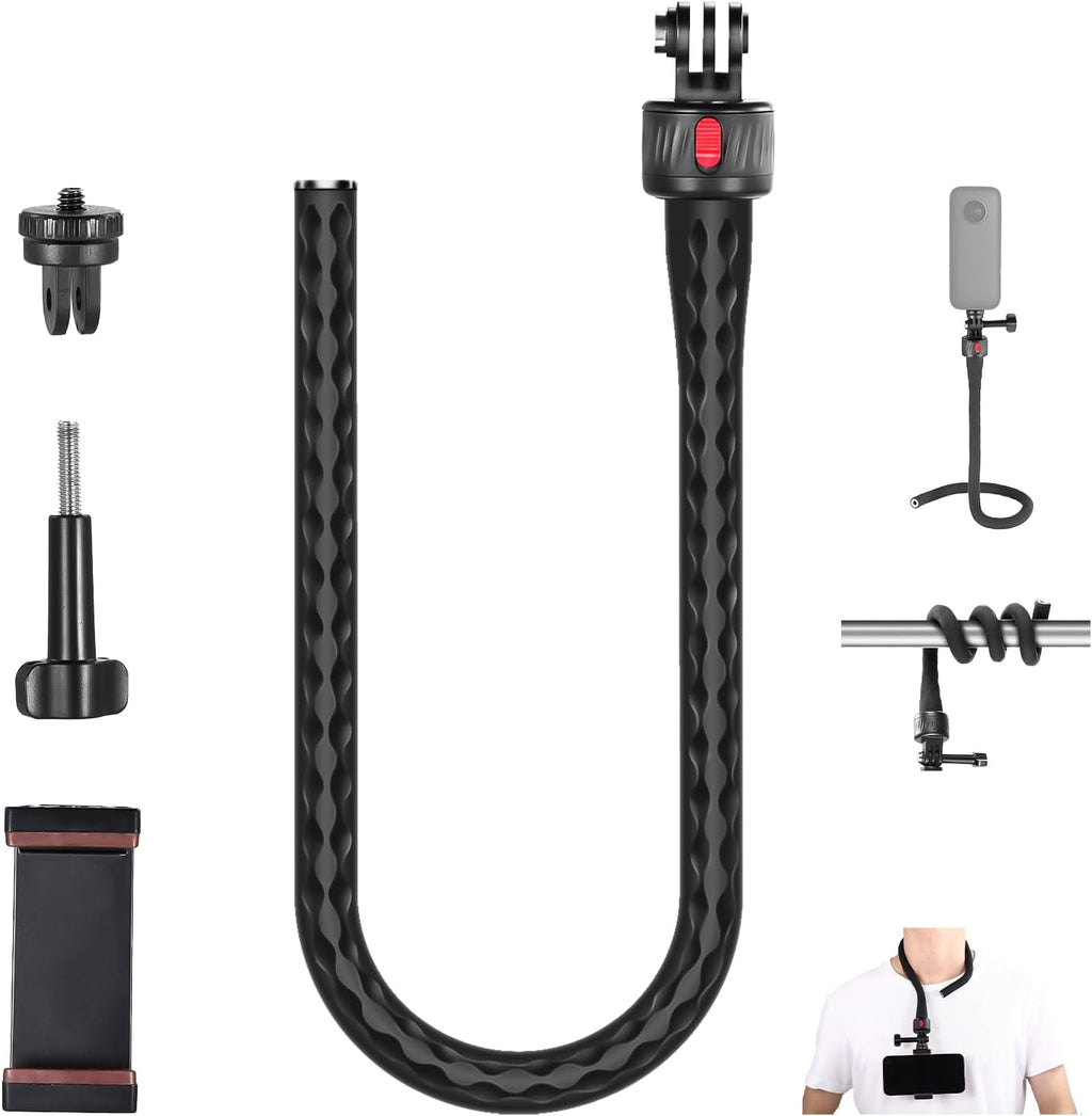 NEEWER Flexible Phone Holder with Magnetic Quick Release Camera Mount Compatible with Insta360 DJI Action 4 iPhone, Bendable Selfie Stick for Shopping Cart/Stroller/Treadmill/Gym, GP-17
