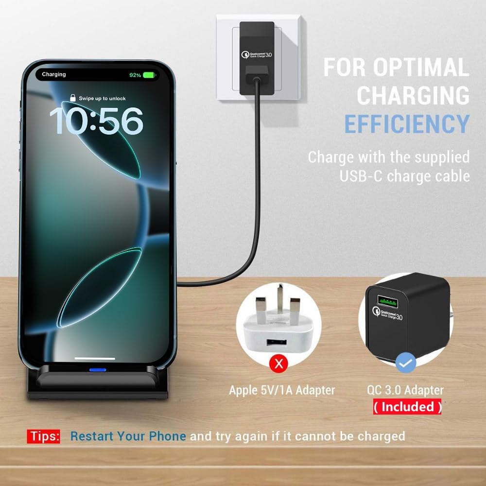 20W Fast Wireless Charger,Wireless Charging Stand Compatible with iPhone 16 Pro,15 Pro,15,14,13,12,11 Series/X/XS,Phone Charger for Galaxy S25/S24/S23/S22/Note 20,Pixel 8/7 Pro/LG G8 etc