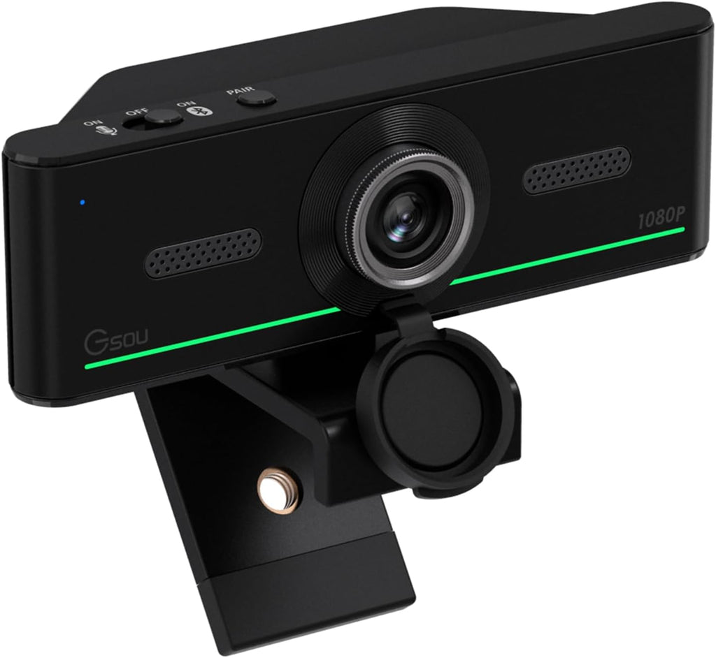 1080P Webcam with Mics, Auto Light Correction, USB Plug&Play, Privacy Cover, Computer Webcam Connect Bluetooth Headset/Earphone/Speaker, Full HD for Business Meetings & Live Streaming