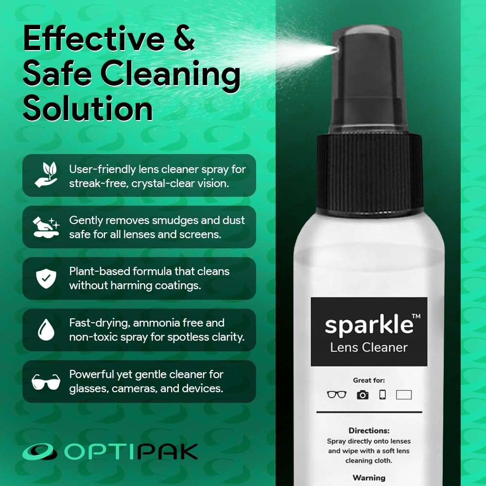 Sparkle Anti-Reflective Lens Cleaner Spray kit | (1) 1oz Glasses Cleaner Spray + (1) Microfiber Cloth for Eyeglasses, Sunglasses, Lenses, Screens and Camera Cleaning Kit (2 Piece Set)