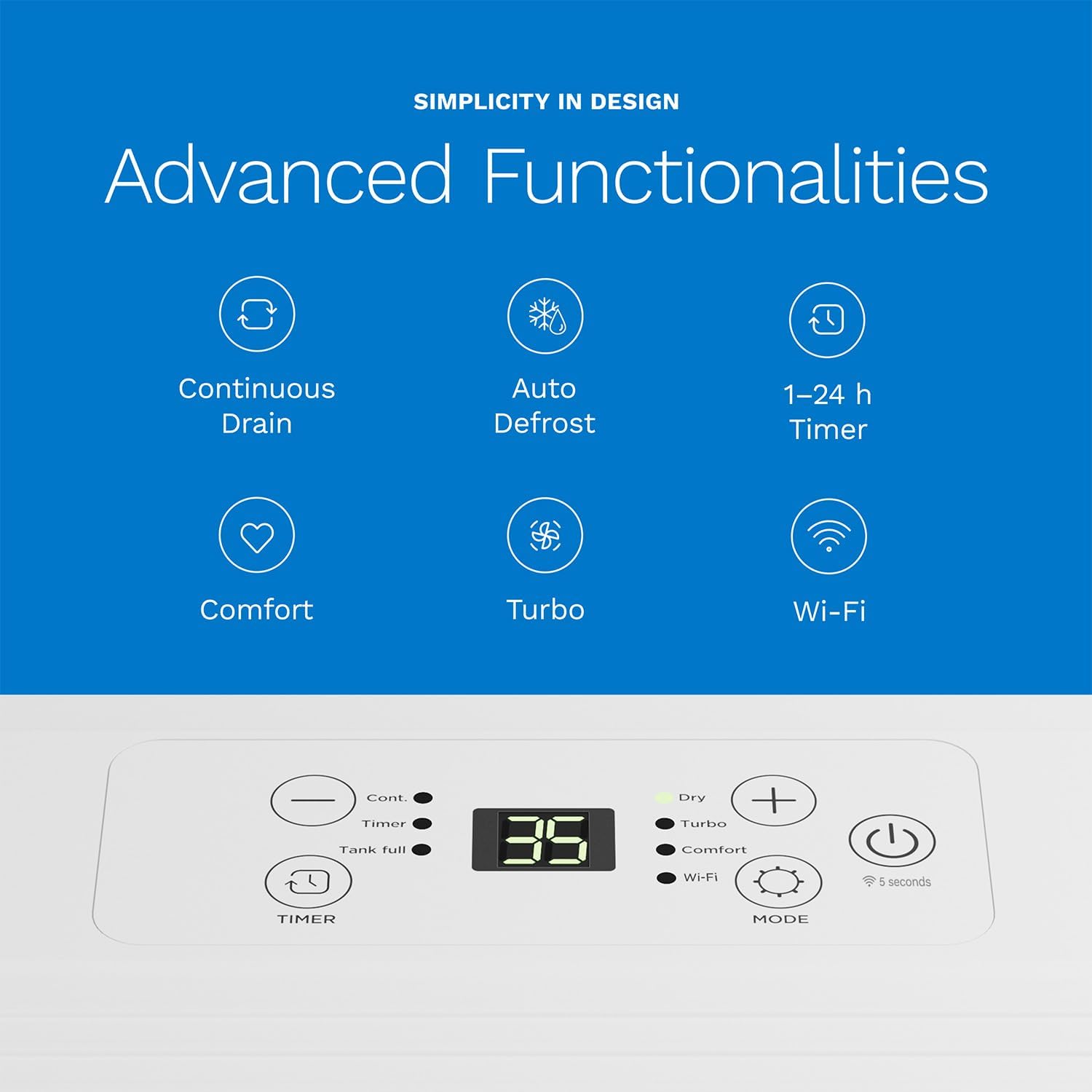 hOmeLabs 8 Pint Wi-Fi Dehumidifier for up to 1,800 Sq Ft Rooms (MAX 24 Pint at 95°F, 90% RH) – Ultra Quiet, Compact Design with Smart Controls and Drain Hose