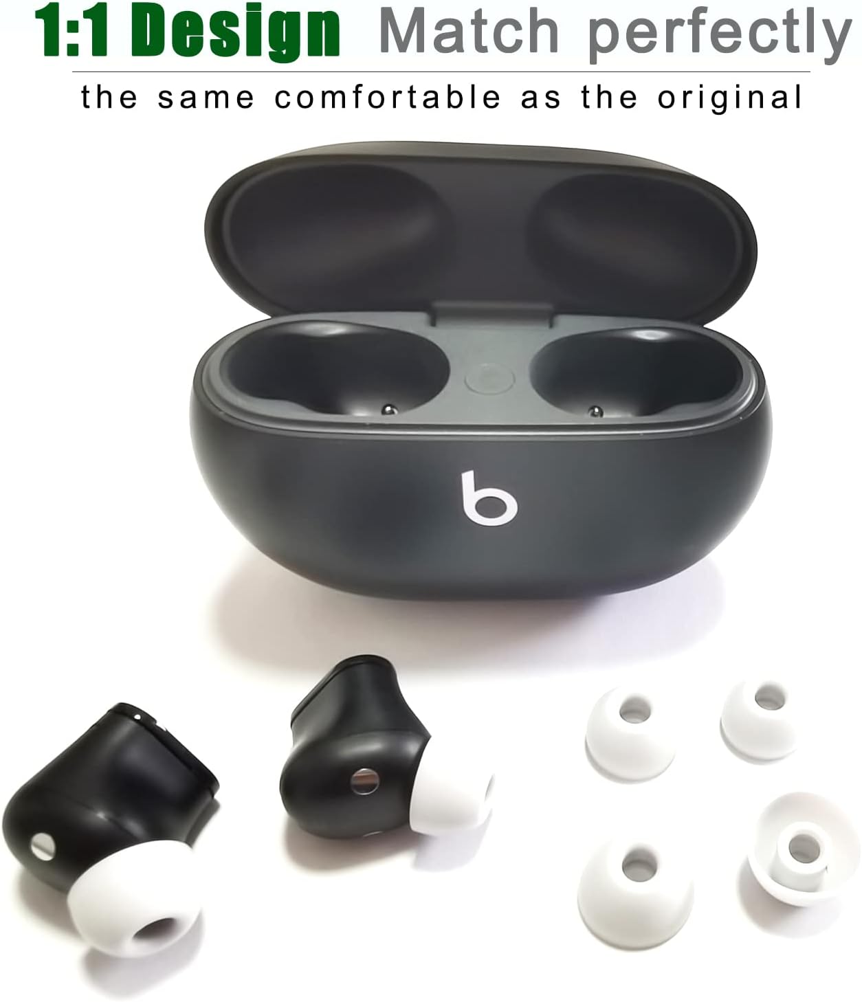 Silicone Ear Tips for Beats Studio Buds - Replacement Earbuds Cover, 6 Pairs, LMS Gray White