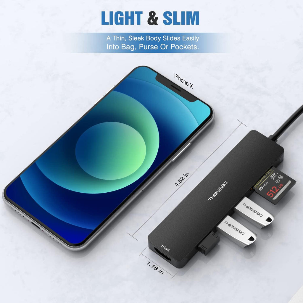 USB C Hub Multiport Adapter USB C Dongle for MacBook Pro, 7 in 1 Dongle USB-C to HDMI, 3 USB 3.0 Ports, SD/TF Card Reader Compatible for MacBook Pro, XPS More Type C Devices