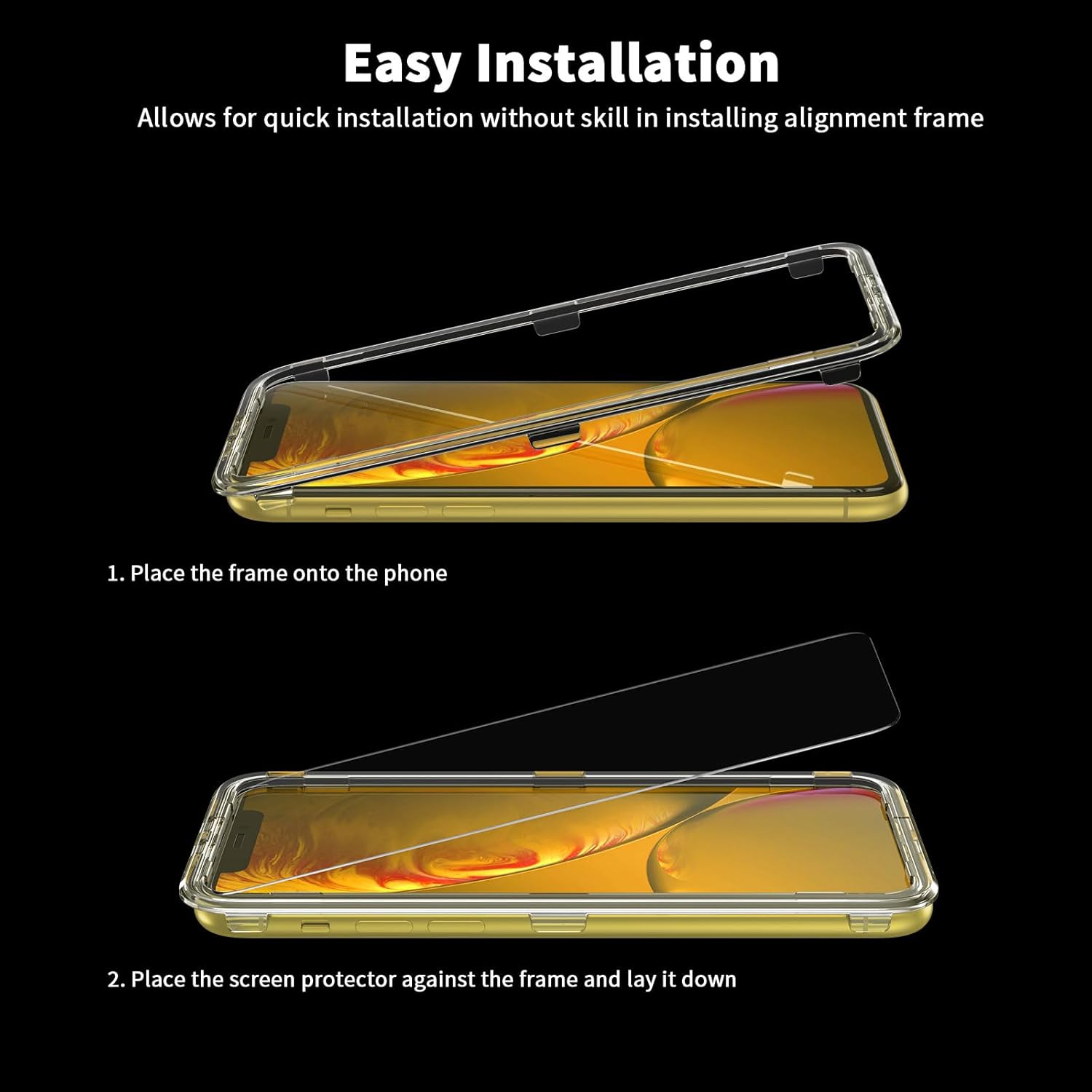 UNBREAKcable 2-Pack Screen Protector for iPhone 11/iPhone XR, Double Shatterproof Tempered Glass [Easy Installation Frame] [9H Hardness] [99.99% HD Clear]
