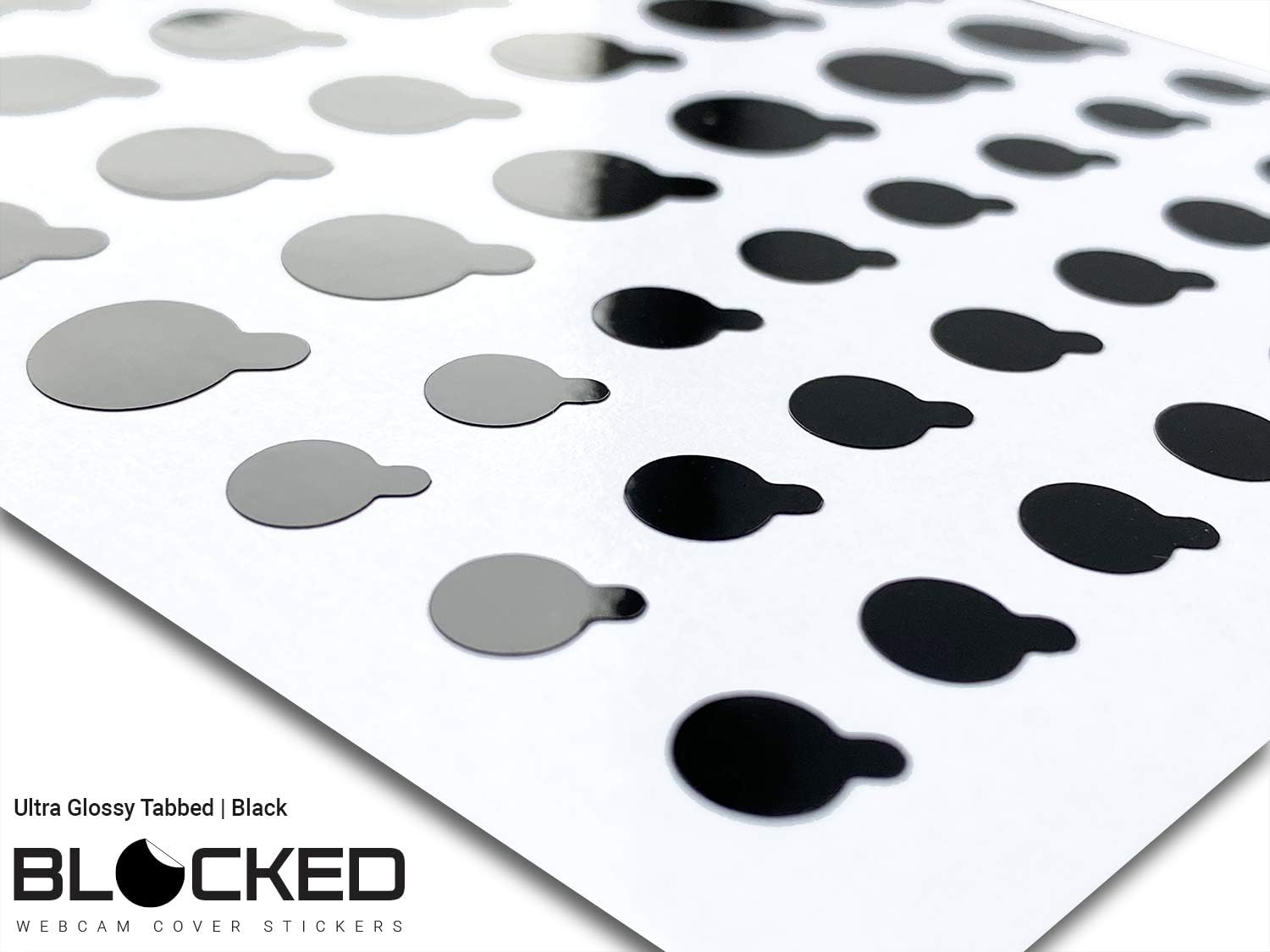 BLOCKED Webcam/Camera Vinyl Covers | 57 TabbedLow-Tack Restickable Webcam Sticker | Multiple Sizes | Black 57-Pack Tabbed (Ultra Glossy)