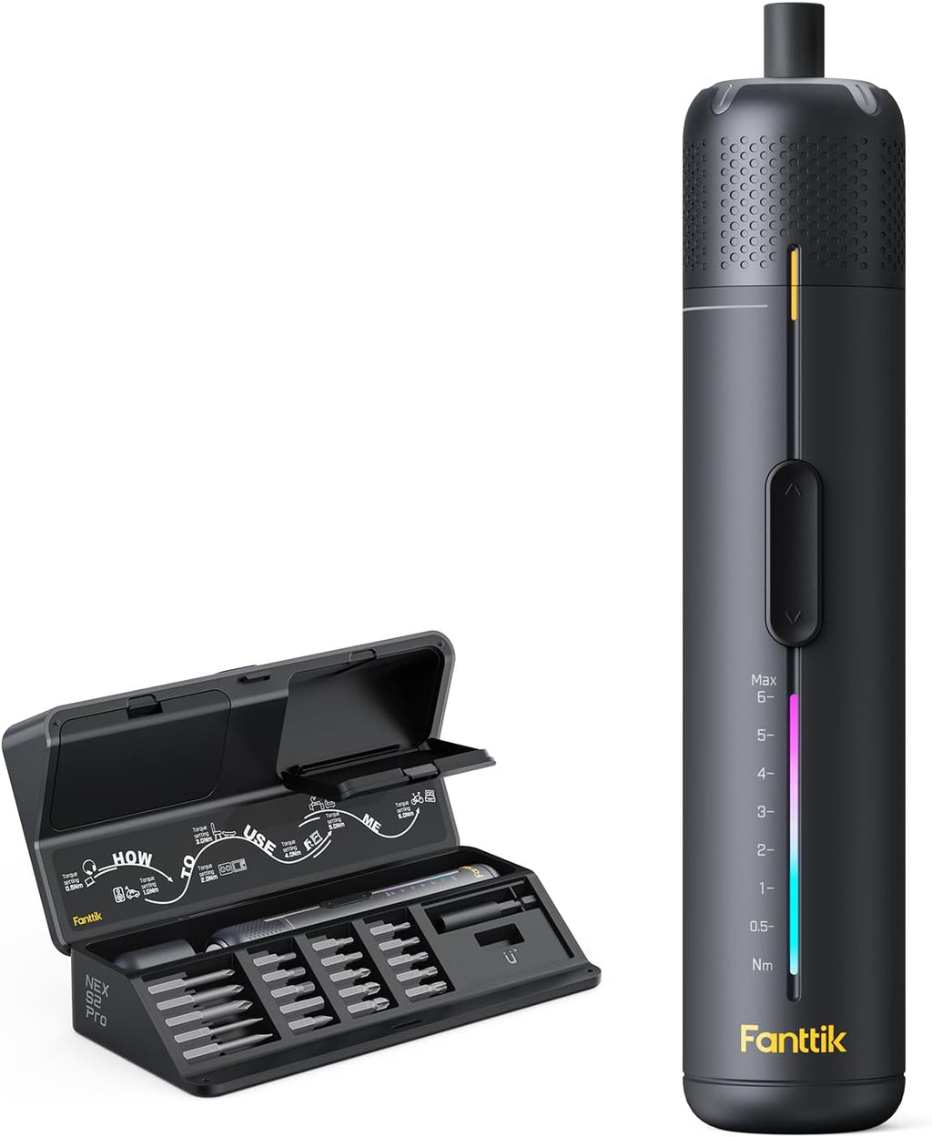 Fanttik S2 Pro Electric Screwdriver, Cordless Screwdriver Set, 7 Torque Settings, 0.5 to 6N.m, 20 Magnetic Bits, 1/4''Hex Shank, with 90° Angle Adapter, for Furniture, Household Repairs