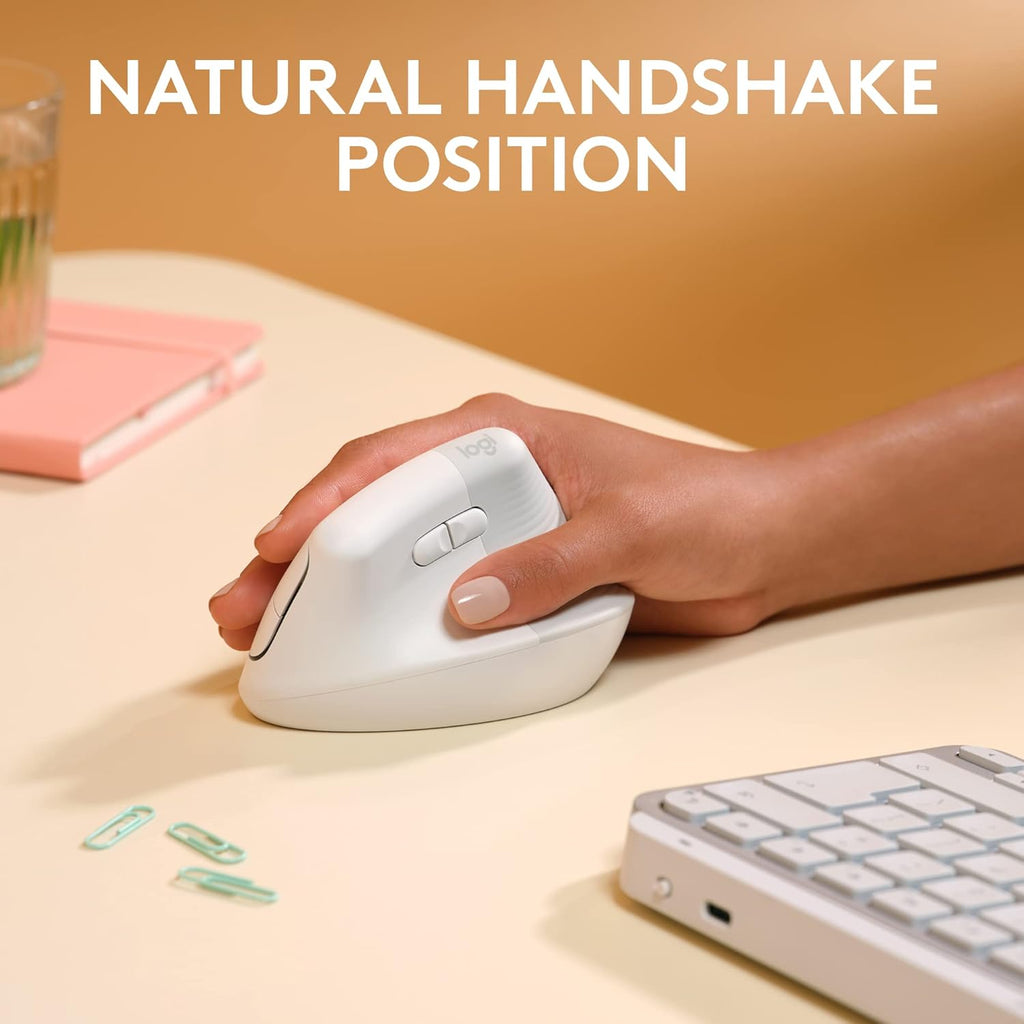 Logitech Lift for Mac Wireless Vertical Ergonomic Mouse, Bluetooth, Quiet Clicks, Silent Smartwheel, 4 Customizable Buttons, for macOS/iPadOS/MacBook Pro/Macbook Air/iMac/iPad - Off White