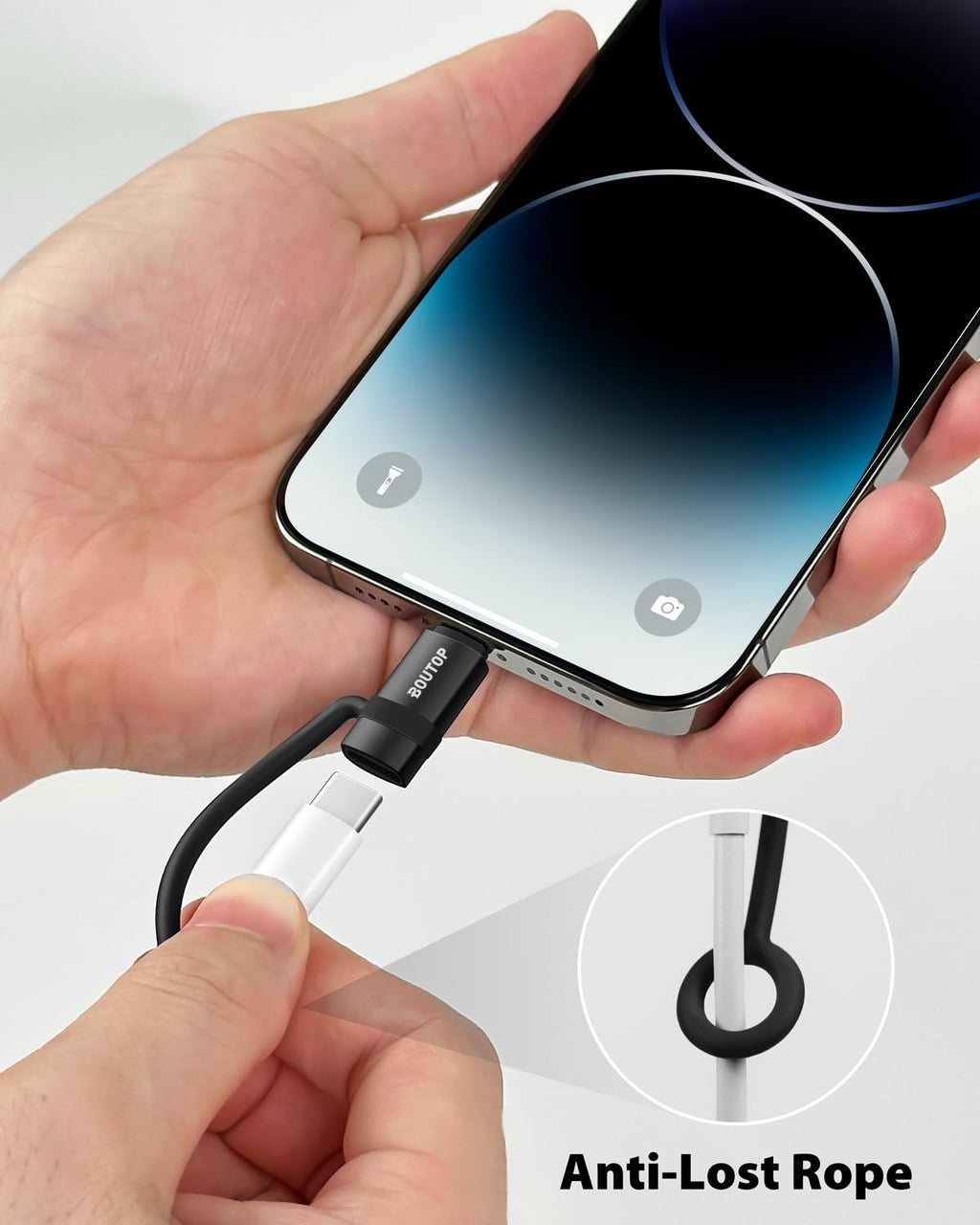 [MFi Certified] 36W USB C to Lightning Cable Adapter, Support Data Sync/PD Fast Charging Compatible with iPhone iPad AirPods, with Anti-Lost Holder - Black 3 Pack