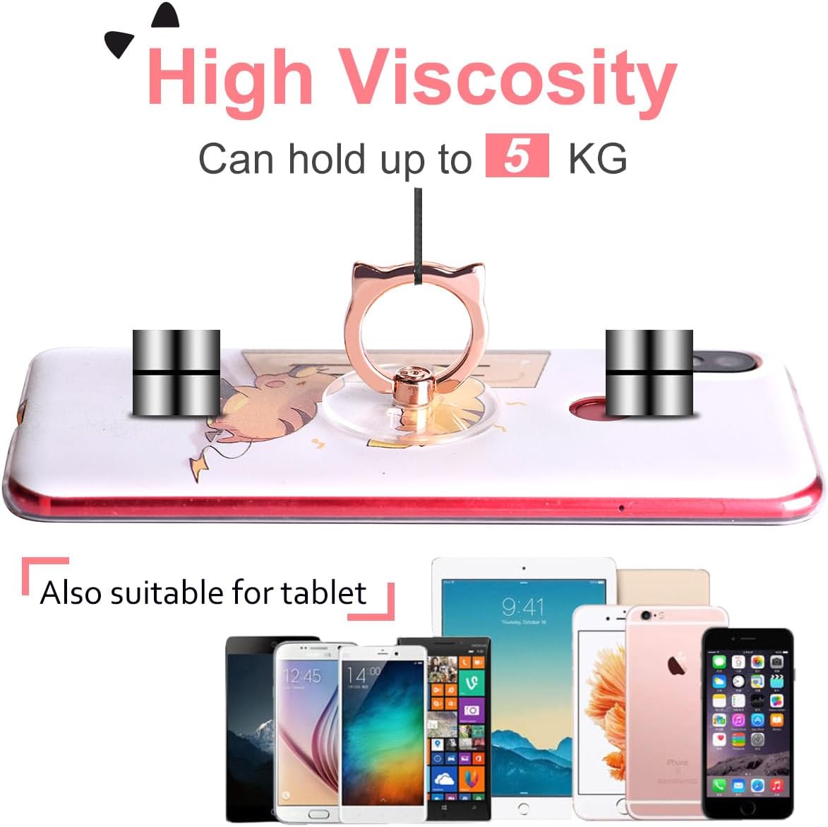 Cat Phone Ring Holder - EI Sonador Clear Cell Phone Ring Holder Transparent Stand Finger Grip (2 Silver Cat)