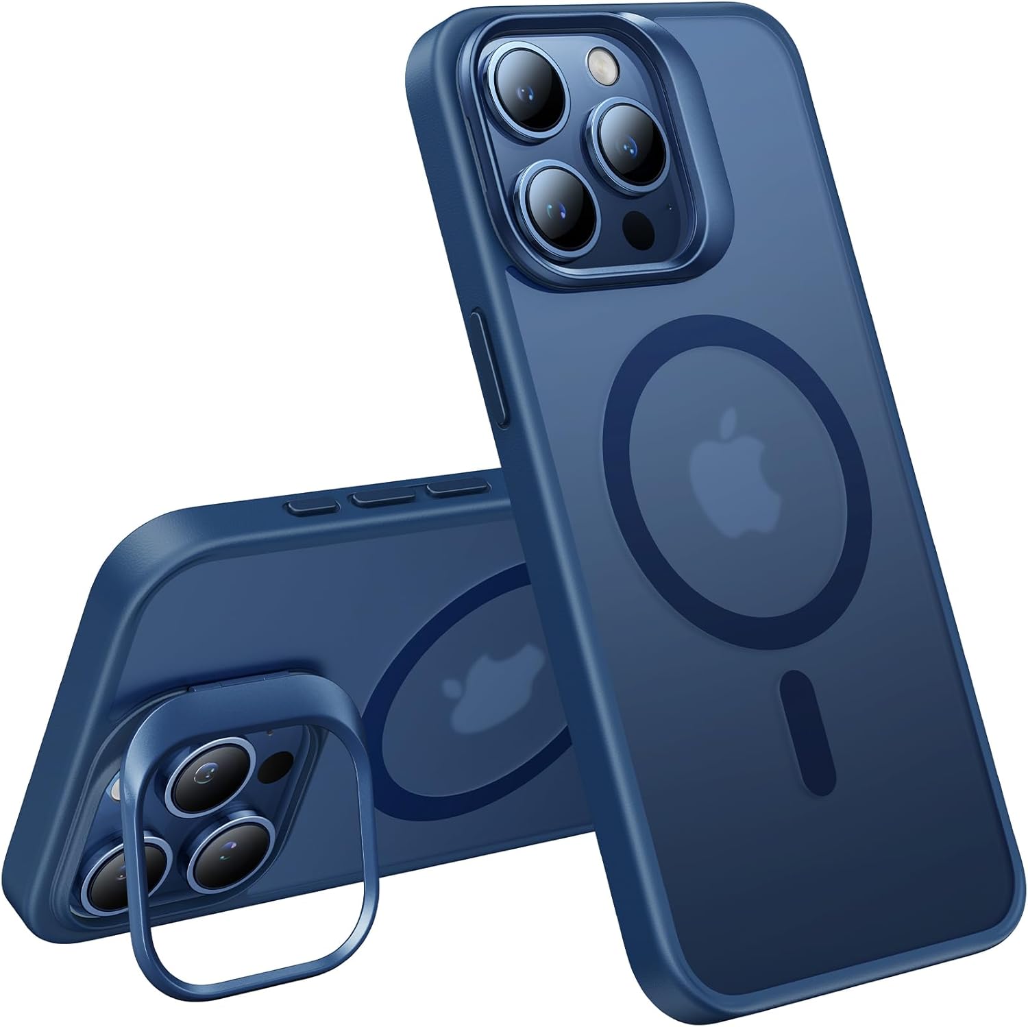 TORRAS Magnetic for iPhone 15 Pro Case, Compatible with MagSafe, Invisible Camera Kickstand, Military-Grade Shockproof Translucent Anti-Scratch Hard Back and Soft Edge Phone Case, Navy Blue