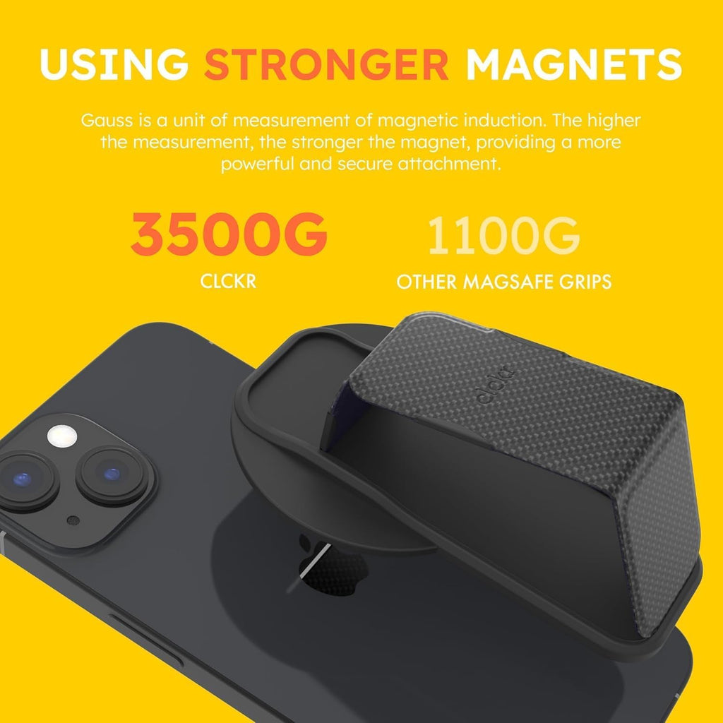 CLCKR for MagSafe Phone Grip for MagSafe Kickstand Compatible with Mag Safe Finger Loop, 3-in1 Phone Ring Holder Strap for Mag Safe iPhone 16/15/14/13/12 Series, Galaxy S25/S24/S23/S22, Pixel - Carbon