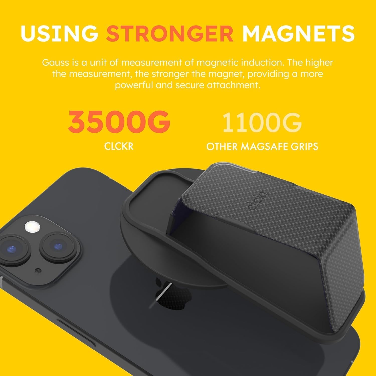 CLCKR for MagSafe Phone Grip for MagSafe Kickstand Compatible with Mag Safe Finger Loop, 3-in1 Phone Ring Holder Strap for Mag Safe iPhone 16/15/14/13/12 Series, Galaxy S25/S24/S23/S22, Pixel - Carbon