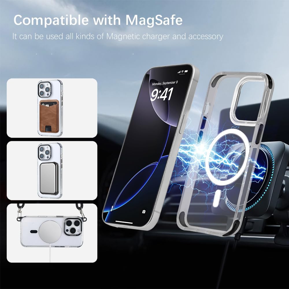 for iPhone 15 Pro Case with 62.99 inch Lanyard, Classic Clear&Black Magnetic Phone Case, Drop&Shockproof Protection Cases, Phone Lanyard for Around The Neck, Compatible with Magnet Accessory