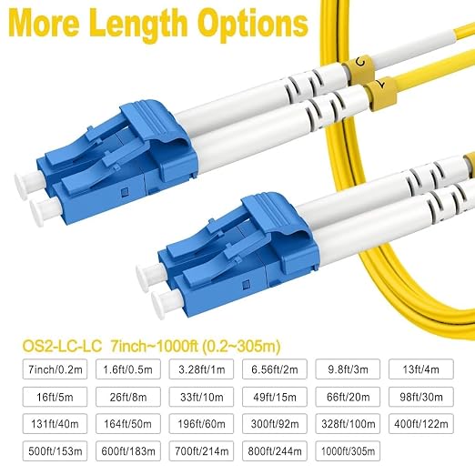 15m OS2 LC to LC Single Mode Fiber Patch Cables, Options 7inch~1000ft, Fiber - Image 3
