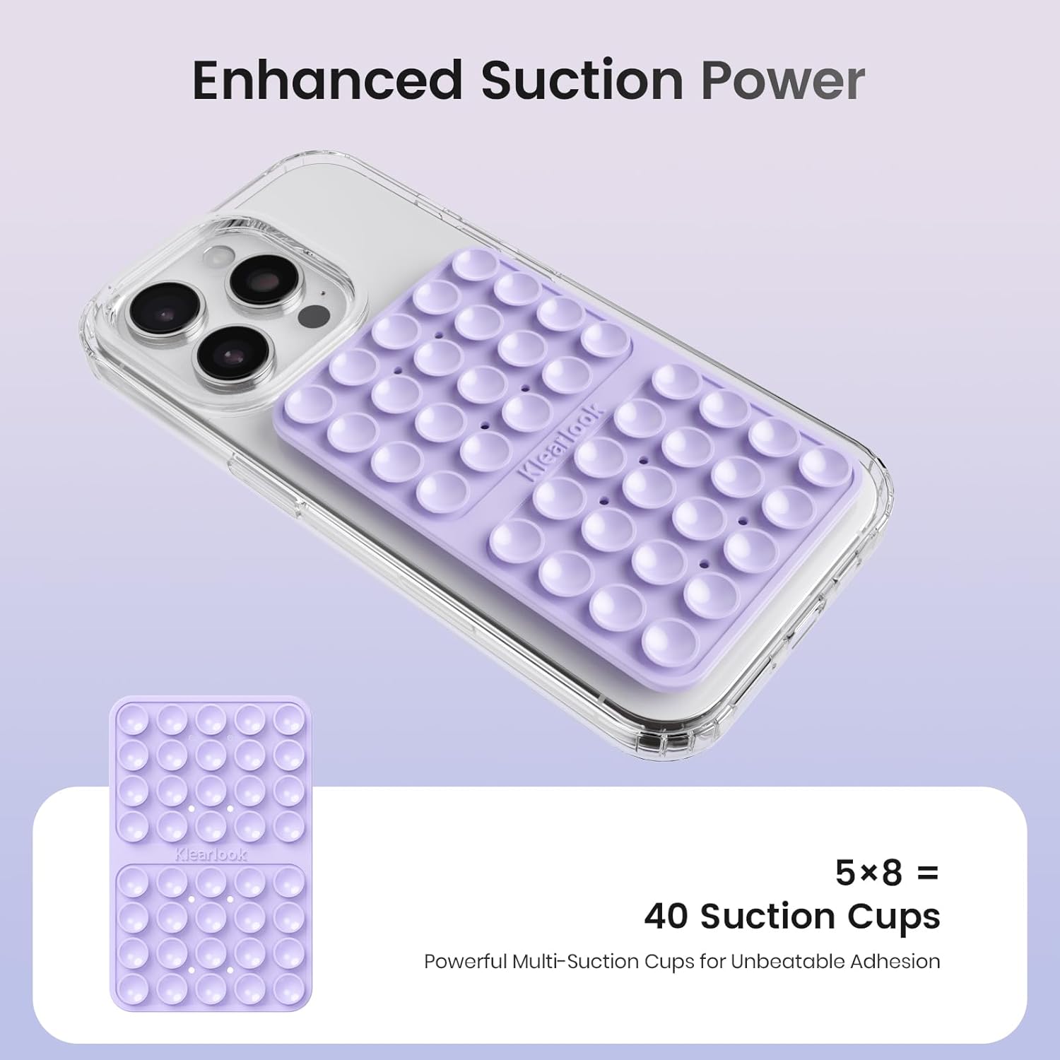 2PCS Silicone Suction Cup Phone Case Mount Double Sided, Hands-Free Phone Accessories Holder for Selfies and Videos, Silicon Sticky Phone Grip for iPhone and Android Transparent&Lavender