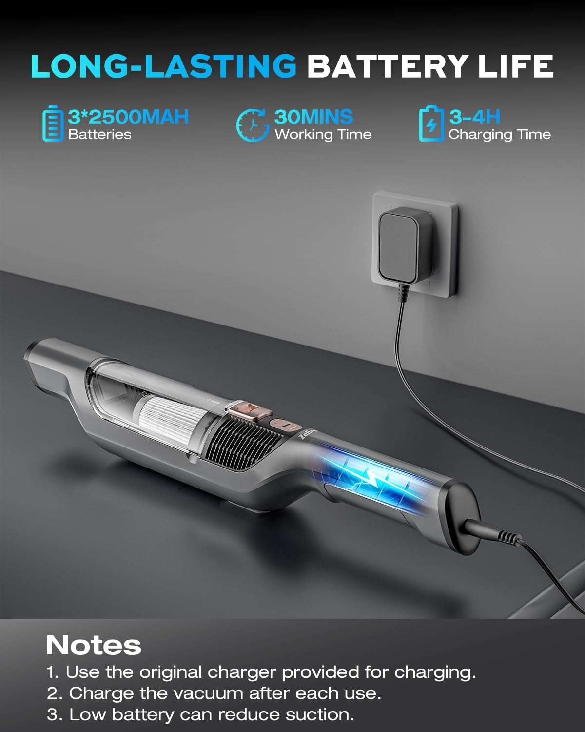 Zefiro Handheld Car Vacuum Cleaner, 22KPa Hand Held Vacuum Cordless Rechargeable with 2 HEPA Filters, 2 High Powerful Suction, 2 Nozzles, Portable Mini Dustbuster for Car, Home, Office, Pet Hair, S10