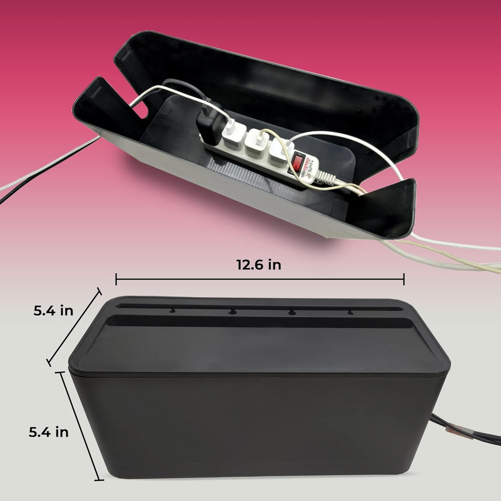 Cable Management Box Cord Organizer - The Cable Storage Box can Manage Hide Plugs Wires Power Strips USB Hub Router TV Computer Desk Cable for Home and Office Medium Black