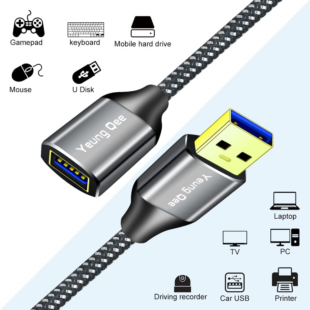 USB 3.0 Extension Cable 1 ft,5Gbps High Speed USB 3.0 Type A Male to Female Extension Cord,USB Extension Lead Compatible with USB Flash Drive, Hard Drive, Card Reader,Scanner,Keyboard (1FT)