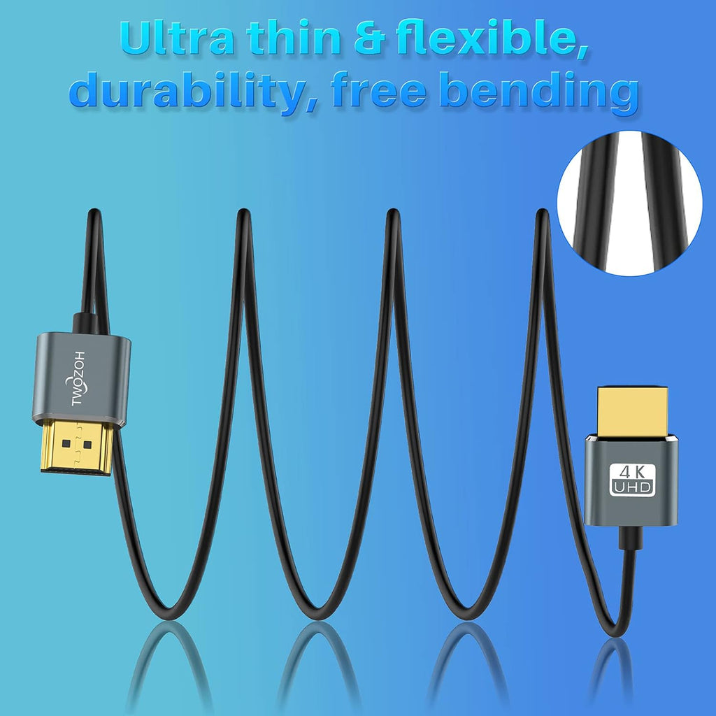 Twozoh Slim 4K HDMI Cable 1FT 10 Pack, Ultra Thin & Flexible Skinny HDMI to HDMI 2.0 Cord Support 4K/60HZ 18gbps Laptop, Monitor, PS5, PS4, Xbox One, Fire TV