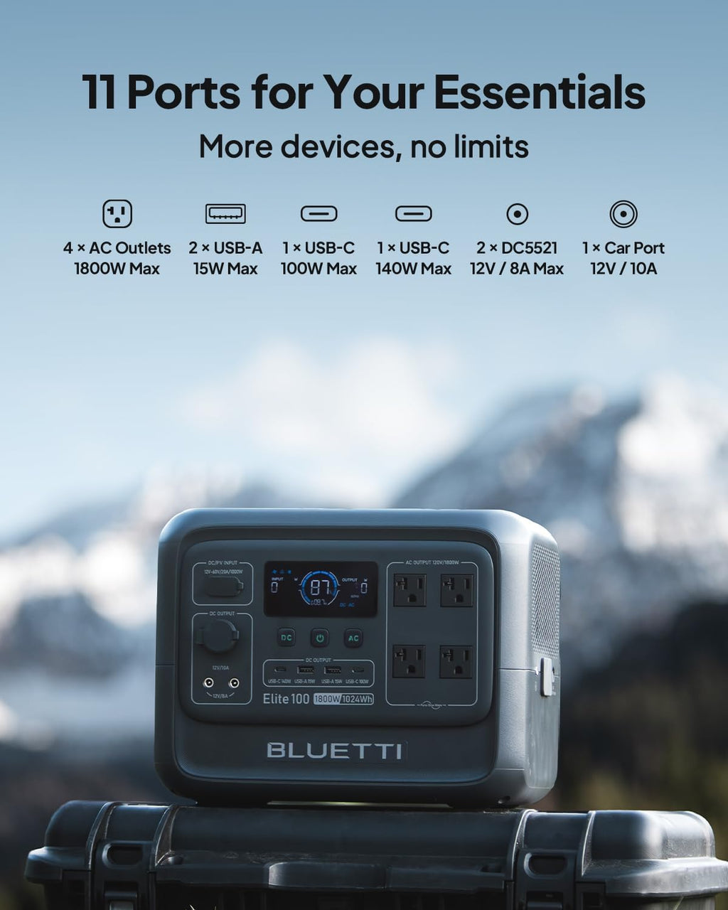 BLUETTI Elite 100 V2 Solar Generator with 2 200W Solar Panel (Ship Separately), 1024Wh Portable Power Station w/ 4 1800W AC Outlets, 35% Smaller, Ideal for Camping, Emergencies, Backup Power (2025New)