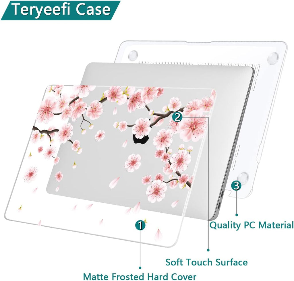 Teryeefi New MacBook Air 13 Inch Case 2021 2020 2019 2018 Release A2337 M1/ A1932/A2179 with Retina Display Touch ID, Floral Hard Plastic Shell Case and Keyboard Cover,Cherry Blossoms