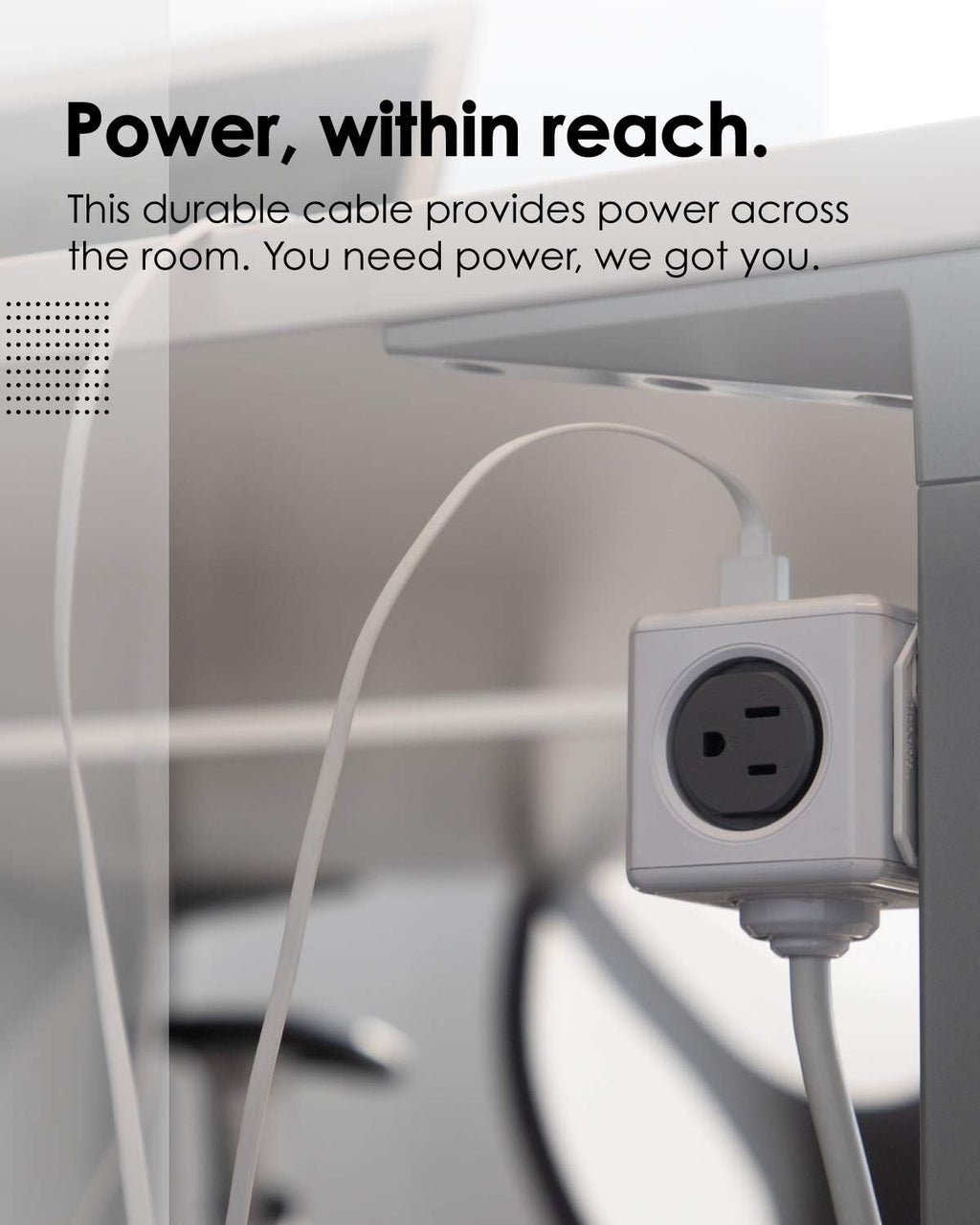 Allocacoc, PowerCube |ExtendedUSB|, 4 outlets, 2 USB Ports, 5 feet cable, Mounting dock, Surge Protection, Childproof Sockets, ETL Certified (Blue)