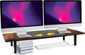 Dual-Monitor-Stand-Riser-For-Desk Adjustable Length 32-40 Inch, Large Desktop Computer Monitor Riser For 2 Screens, Desk Shelf Organizer Riser Stand For Computer/Laptop/PC/Printer/TV Brown