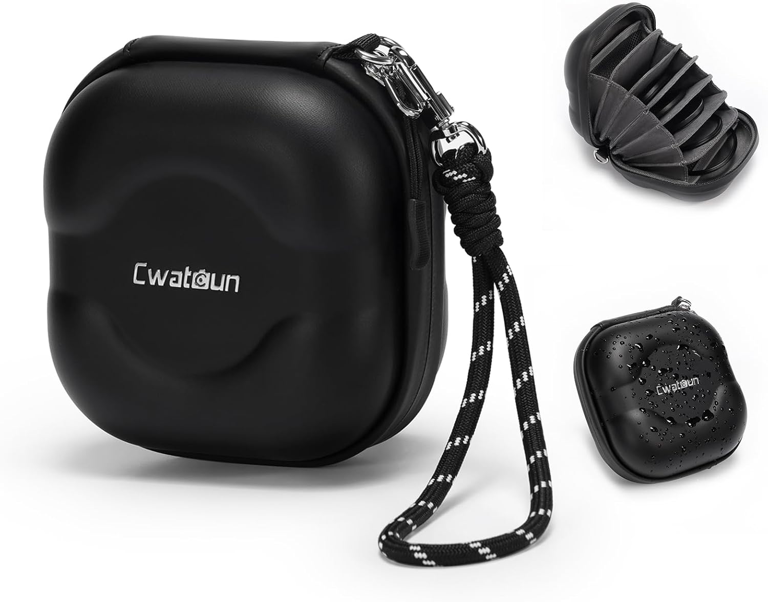 Cwatcun Hard Shell Lens Filter Case, Camera Filter Case for 7 Filters Up to 100mm with Hand Strap, Dustproof & Waterproof Camera Lens Filter Storage Case for ND UV CPL Filter Pouch