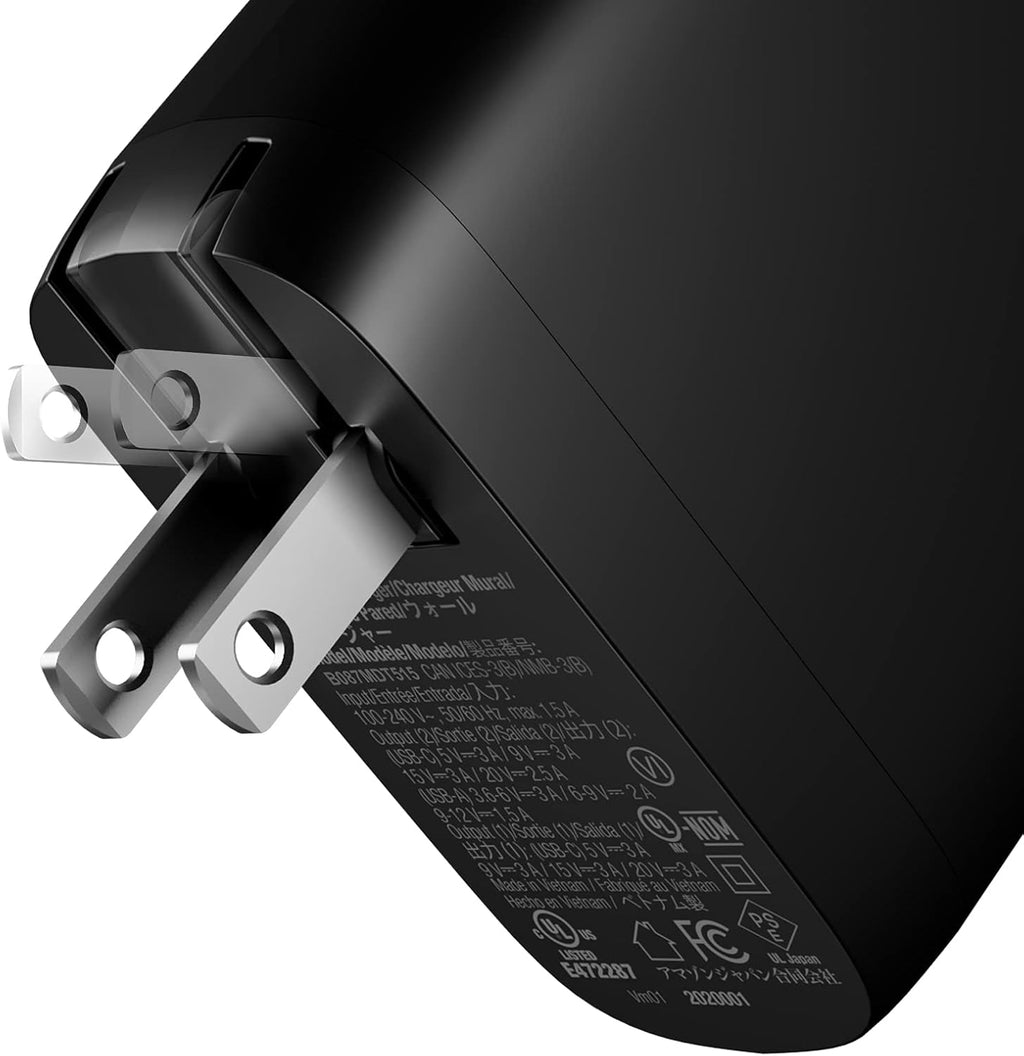 Amazon Basics 68W Two-Port GaN Wall Charger with 1 USB-C (60W) & 1 USB-A Ports (18W) with PD for Laptops, Tablets & Phones (iPhone 16/15/14/13/12/11/X, iPad, MacPro, Samsung, and more), Non-PPS, Black