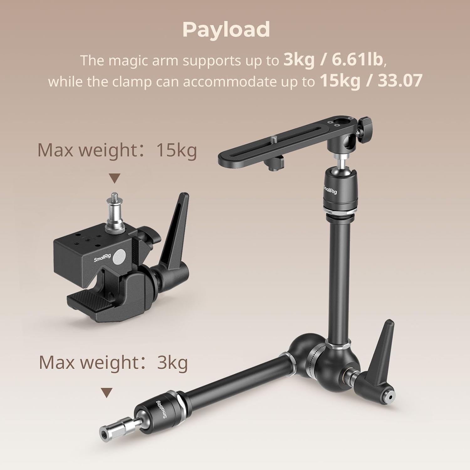 SMALLRIG Friction Magic Arm Camera Mount with Super Clamp and Platform, Overhead Camera Desk Mount Srand, Studio Space Saver, Heavy Duty Mount/Bracket for Lights, Cameras