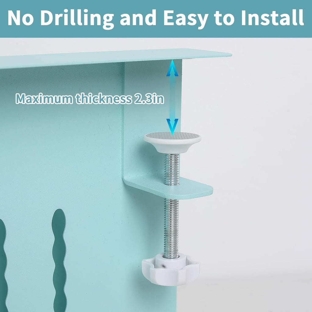 Desk Side Storage Organizer, Under Desk Laptop Holder Clamp on Table Shelf, No Drill Laptop Mount with Magnetic Pen Holder, Hanging Table Organizer for Office and Home