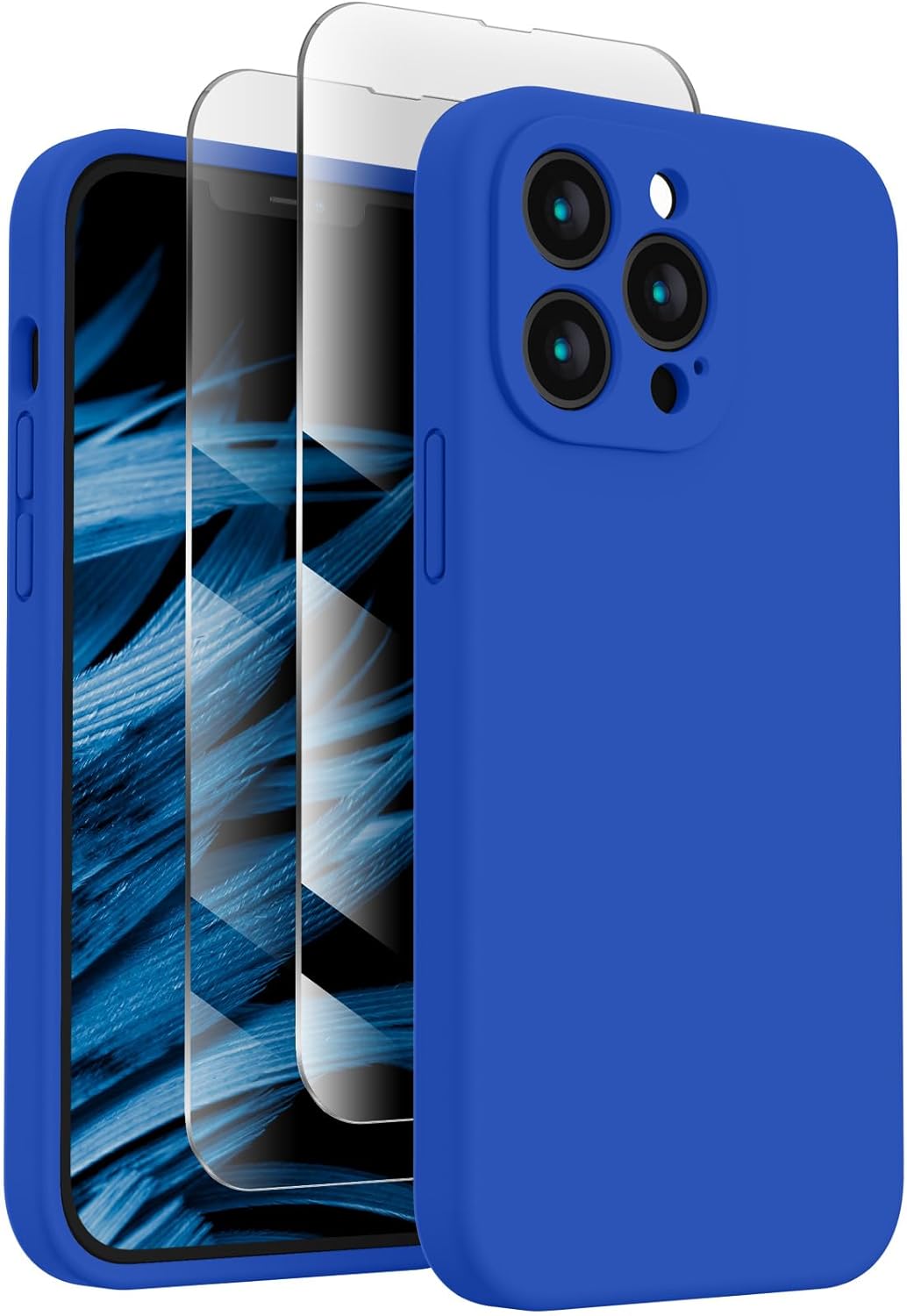 FireNova Designed for iPhone 13 Pro Case, Silicone Upgraded [Camera Protection] Phone Case with [2 Screen Protectors], Soft Anti-Scratch Microfiber Lining Inside, 6.1 inch, Klein Blue