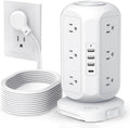 15 ft Long Extension Cord Power Strip Tower,AOFO Surge Protector 12 AC Outlets 4 USB(1 USB C) Ports, Charging Tower Overload Protection with Multiple Outlets for Home Dorm Office