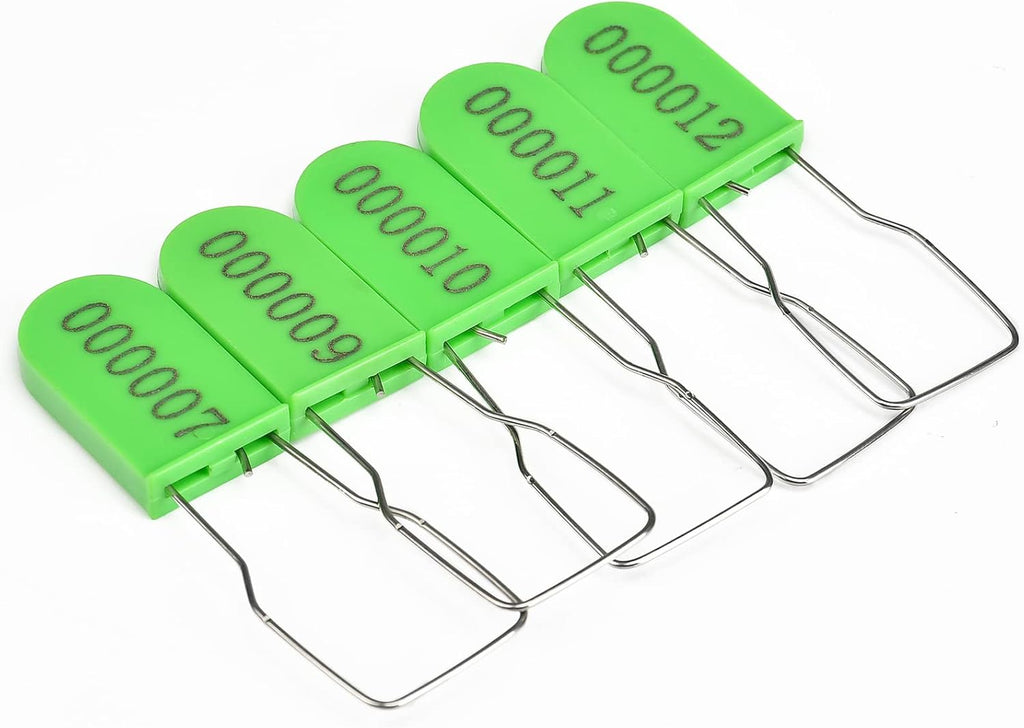 1000PCS Plastic Padlock Security Seals Metal Wire Padlocks Electric Meter Lockout Tags Self-Locking Numbered Anti Tamper Seal Tags Green