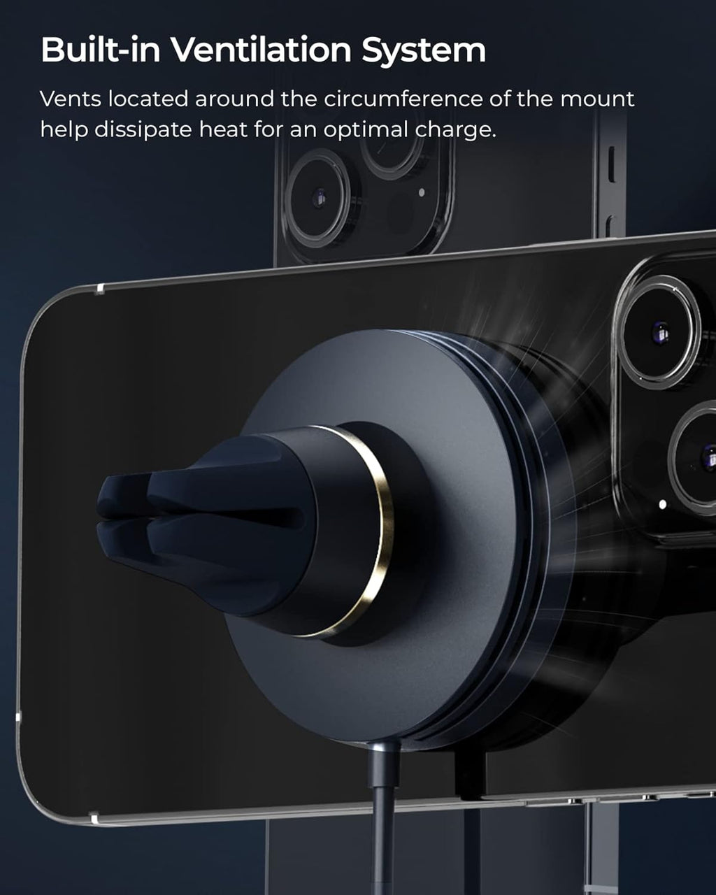 iOttie Velox Mini MagSafe Compatible Air Vent Car Mount in Midnight Blue with Wireless Charging. Compatible with MagSafe iPhones Including iPhone 12/13/14/15/16 Series (Car Charger Not Included)