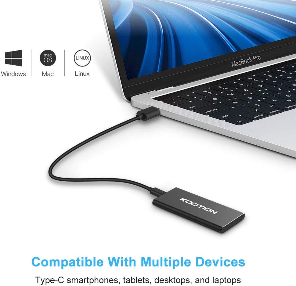 KOOTION External SSD 500GB USB 3.1 Type-c Portable SSD High-Speed Solid State Drive Ultra-Slim, Read up to 500MB/s & Write up to 450MB/s