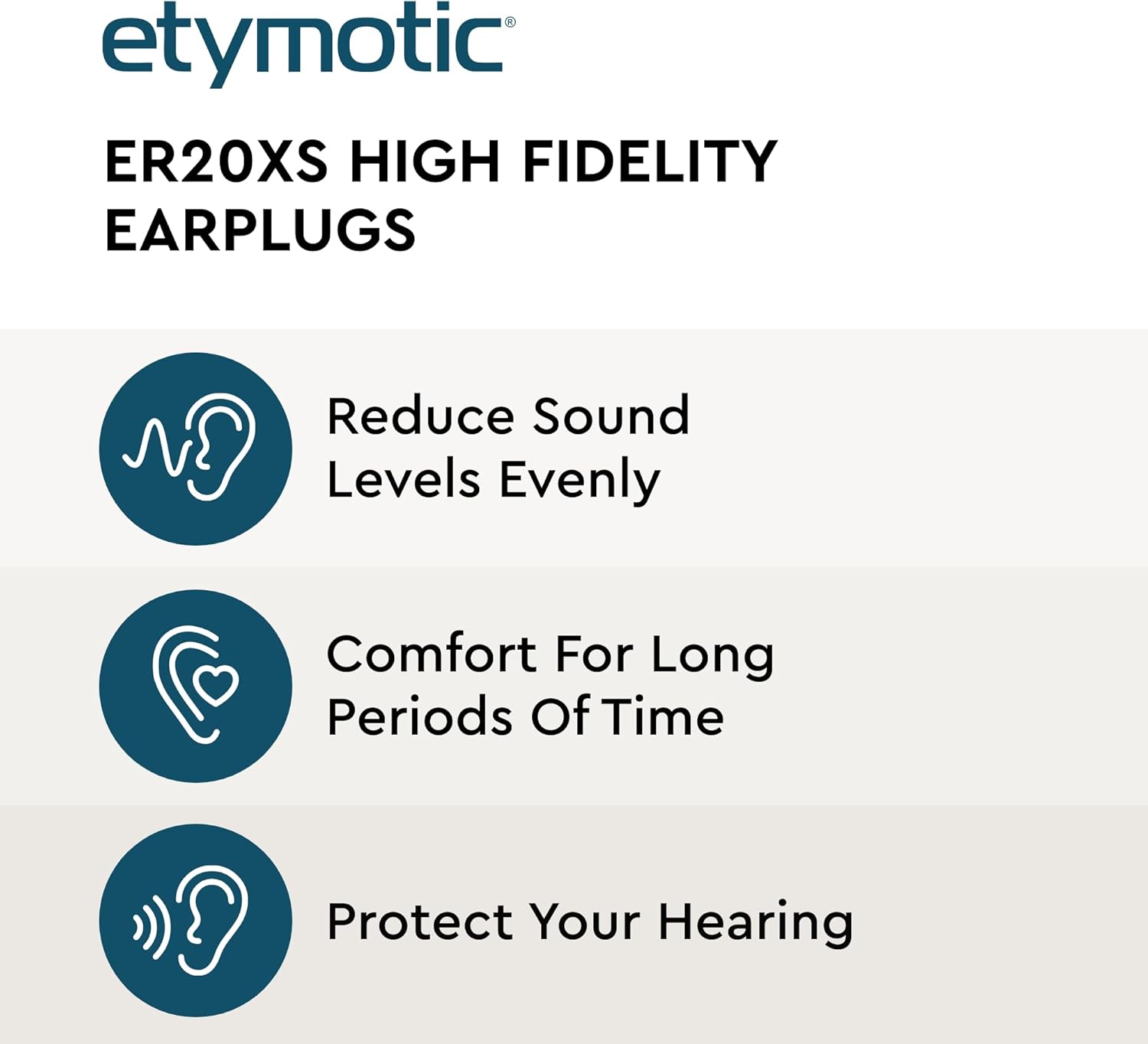 Etymotic ER20XS ETY Earplugs Set - High-Fidelity Hearing Protection - Up to 20 dB Sound Reduction - Reusable - Includes 1 Pair of Large, Standard, and Foam Eartips, Neck Cord & Case