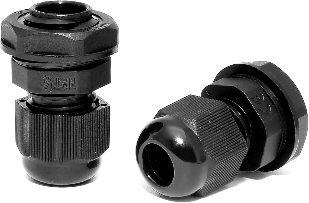 10 Pcs 1/4" NPT Nylon Cable Glands, IP68 Waterproof Adjustable Cord Grip Cable Connector Strain Relief Wire Protectors for 4-6mm Cable Diameter, Black