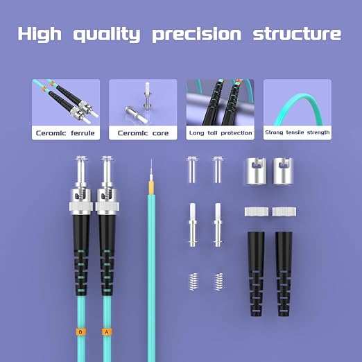 OM3 Fiber Patch Cable ST/UPC to ST/UPC 7ft/2meters 10BG/Gigabit Multimode - Image 4