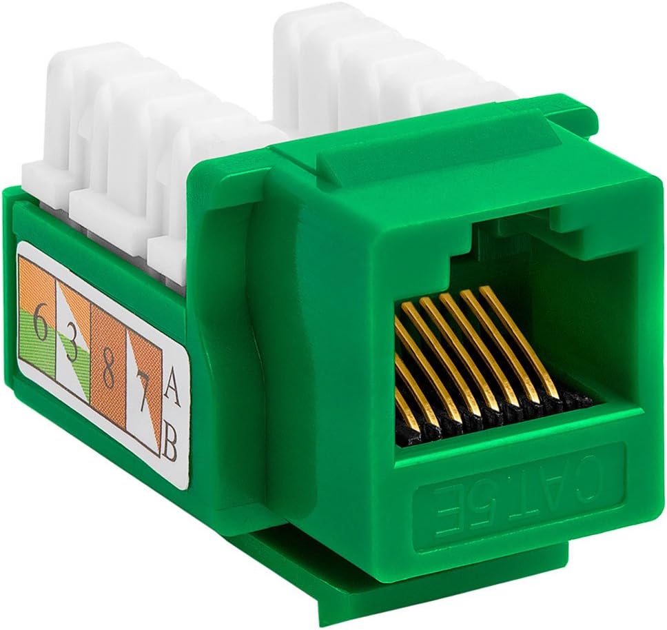 Cmple - 10 Pack Cat5e Keystone Jack Insert Punch Down RJ45 Connectors RJ45 Keystone Jack 90 Degree Female for Wall Plates, Patch Panels, Patch Cables, Ethernet Cables - Green