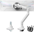 monTEK Single Monitor Arm with USB A/C, Ultrawide Monitor Stand for 17 to 57 Inch Curved Screen, Holds 59.4 lbs, Adjustable Gas Spring Arm, 75/100 VESA Mount, Clamp & Grommet Desk Mount, White
