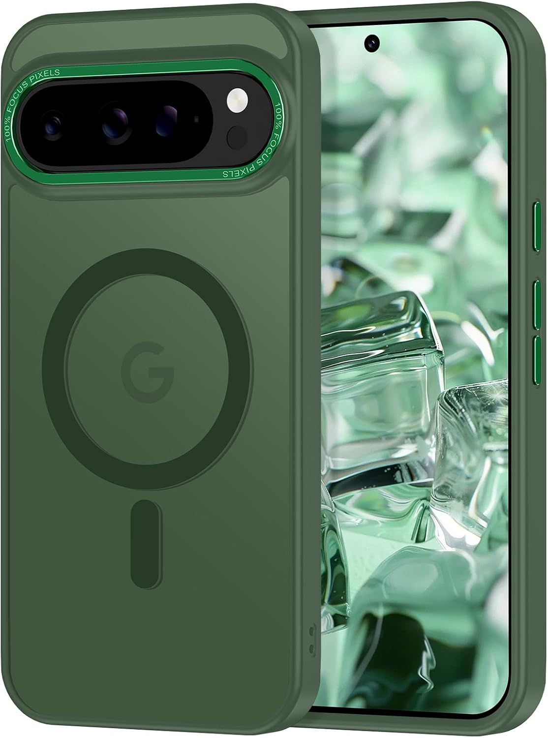 Magnetic for Google Pixel 9 Pro XL Case, [Military Grade Drop Protection] [Compatible with MagSafe] Shockproof Slim Translucent Matte Anti-Slip for Women Girls Men Case, Forest Green