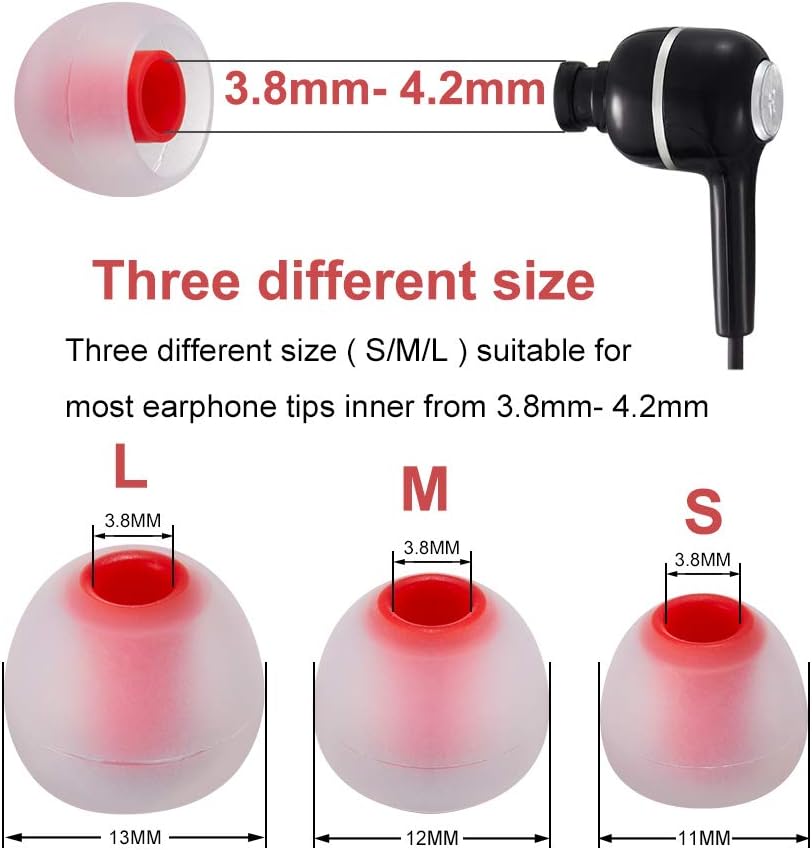 Earbud Tips Soft Silicone Earbuds Replacement Tips Fit for in-Ear Headphones(Inner Hole from 3.8mm - 4.2mm Earphones) 9 Pairs S/M/L
