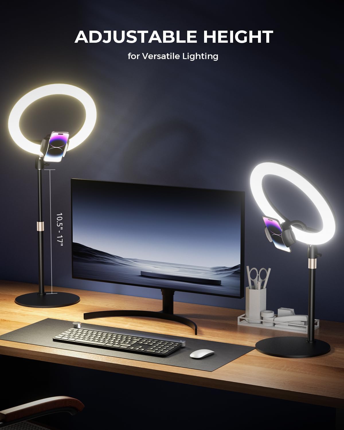 UBeesize 12" Desk Ring Light with Stand & Phone Holder - Adjustable Studio Light for Photography，Zoom Meetings, YouTube, TikTok, Live Streaming