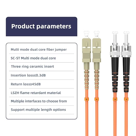 SC/UPC to ST/UPC Fiber Patch Cable OM1 Multimode Duplex 62.5/125μm 0.6M/1.96FT - Image 3